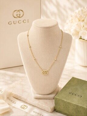 Authentic Gucci GG Running 18k Gold Diamond Necklace Brand New 900-042425